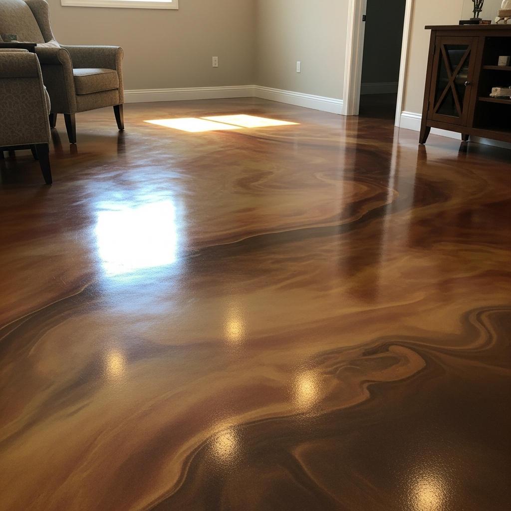 Decorative metallic epoxy floor finished by Flooring & Epoxy Coat Pro in Charleston